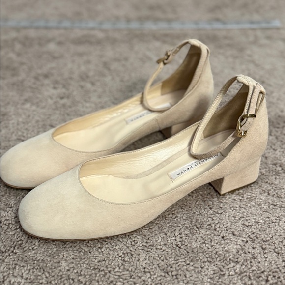 Roberto Festa Ankle Strap Heels Women size 8.5(39)Cream Suede Leather Block Shoe main image 10